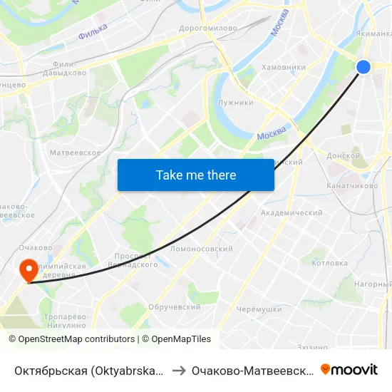 Октябрьская (Oktyabrskaya) to Очаково-Матвеевское map