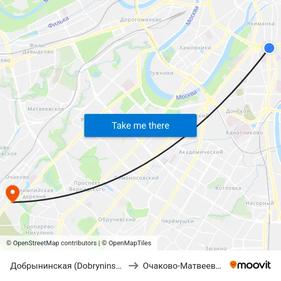 Добрынинская (Dobryninskaya) to Очаково-Матвеевское map