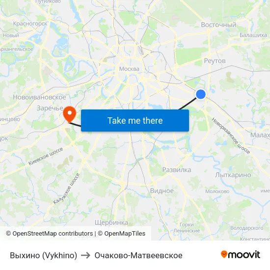 Выхино (Vykhino) to Очаково-Матвеевское map