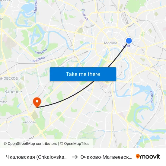 Чкаловская (Chkalovskaya) to Очаково-Матвеевское map