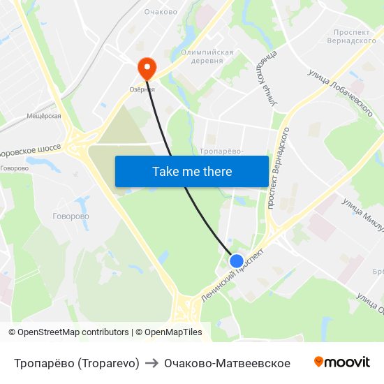 Тропарёво (Troparevo) to Очаково-Матвеевское map