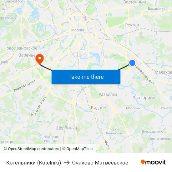 Котельники (Kotelniki) to Очаково-Матвеевское map
