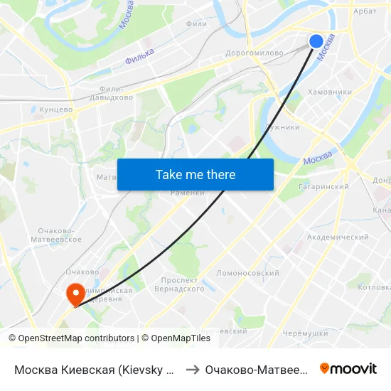 Москва Киевская (Kievsky Station) to Очаково-Матвеевское map
