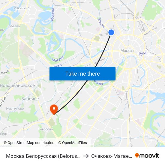 Москва Белорусская (Belorussky Station) to Очаково-Матвеевское map