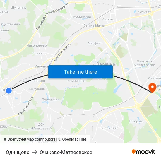 Одинцово to Очаково-Матвеевское map