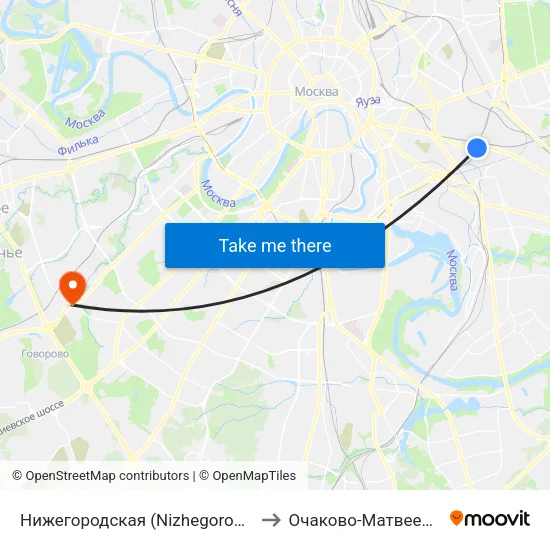 Нижегородская (Nizhegorodskaya) to Очаково-Матвеевское map