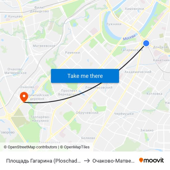 Площадь Гагарина (Ploschad Gagarina) to Очаково-Матвеевское map
