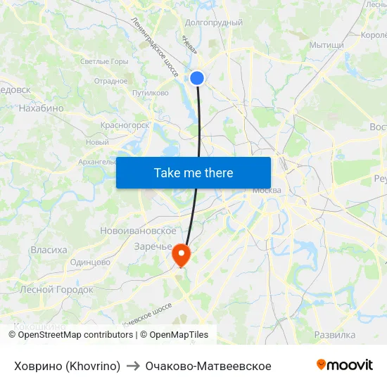 Ховрино (Khovrino) to Очаково-Матвеевское map
