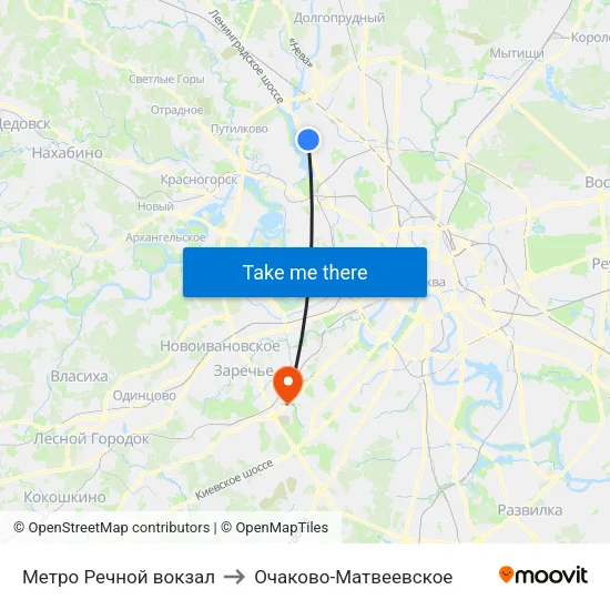 Метро Речной вокзал to Очаково-Матвеевское map