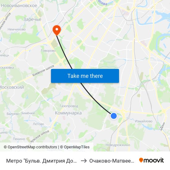 Метро "Бульв. Дмитрия Донского" to Очаково-Матвеевское map