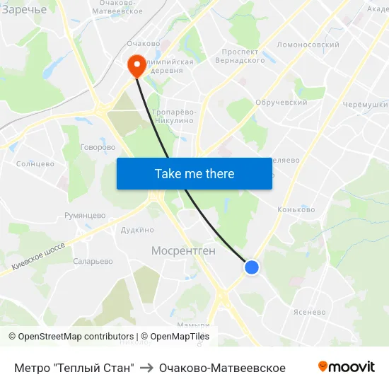 Метро "Теплый Стан" to Очаково-Матвеевское map