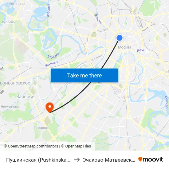 Пушкинская (Pushkinskaya) to Очаково-Матвеевское map