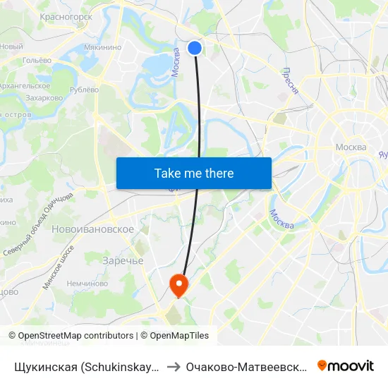 Щукинская (Schukinskaya) to Очаково-Матвеевское map