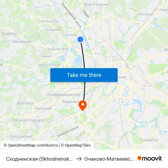 Сходненская (Skhodnenskaya) to Очаково-Матвеевское map