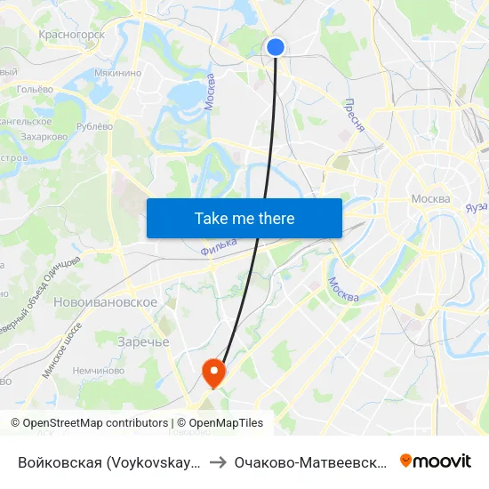 Войковская (Voykovskaya) to Очаково-Матвеевское map