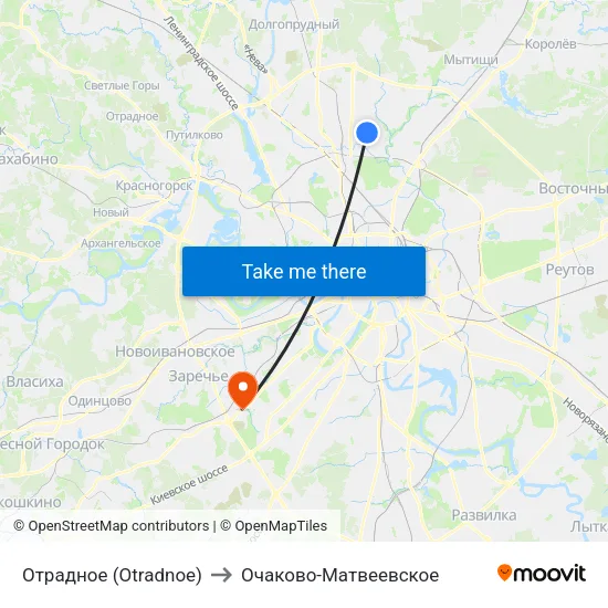 Отрадное (Otradnoe) to Очаково-Матвеевское map