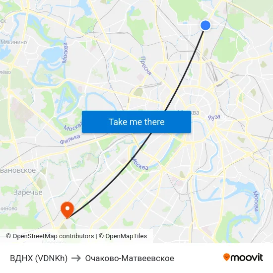 ВДНХ (VDNKh) to Очаково-Матвеевское map