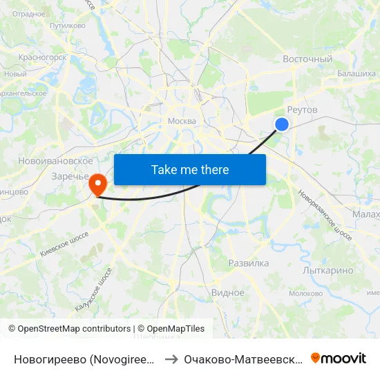 Новогиреево (Novogireevo) to Очаково-Матвеевское map