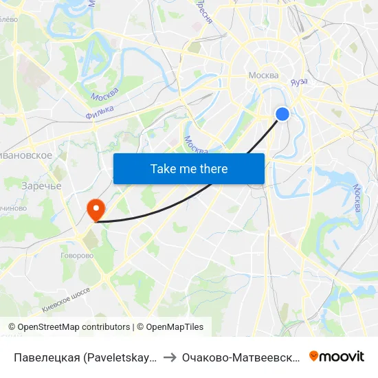 Павелецкая (Paveletskaya) to Очаково-Матвеевское map
