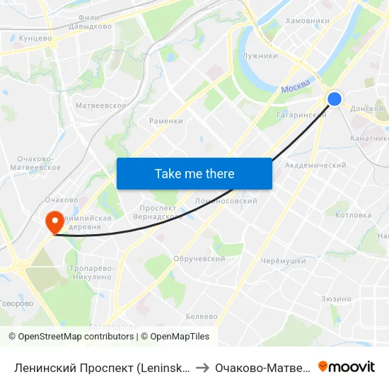 Ленинский Проспект (Leninsky Prospekt) to Очаково-Матвеевское map