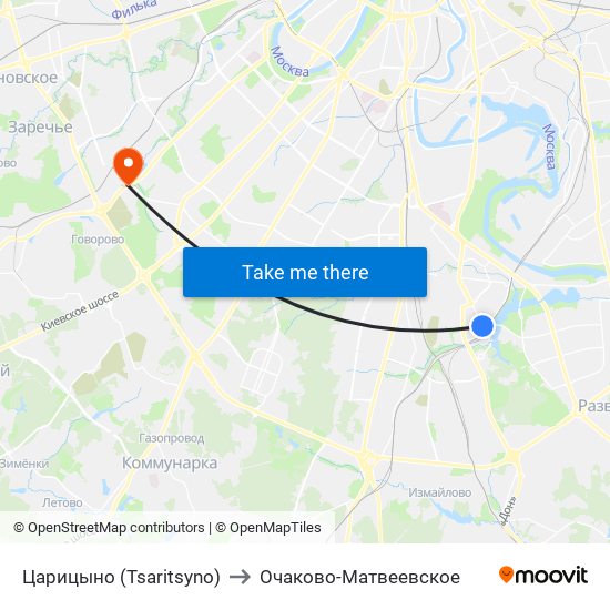 Царицыно (Tsaritsyno) to Очаково-Матвеевское map