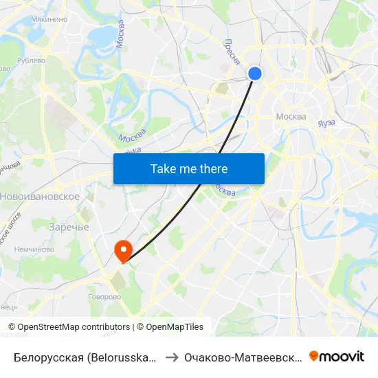 Белорусская (Belorusskaya) to Очаково-Матвеевское map