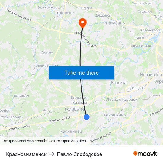 Краснознаменск to Павло-Слободское map