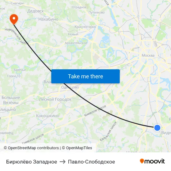Бирюлёво Западное to Павло-Слободское map