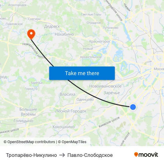Тропарёво-Никулино to Павло-Слободское map