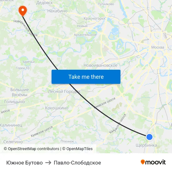 Южное Бутово to Павло-Слободское map