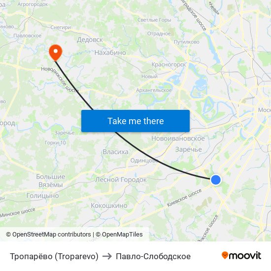 Тропарёво (Troparevo) to Павло-Слободское map