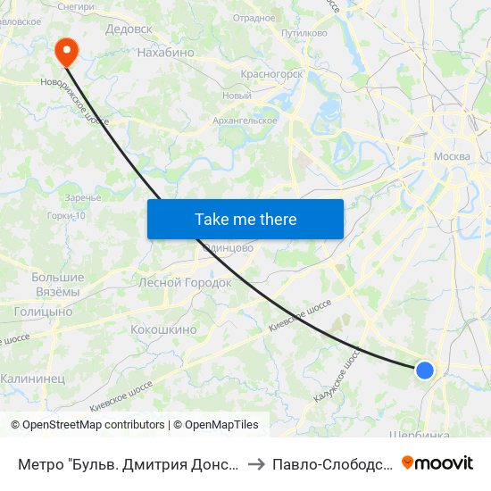 Метро "Бульв. Дмитрия Донского" to Павло-Слободское map