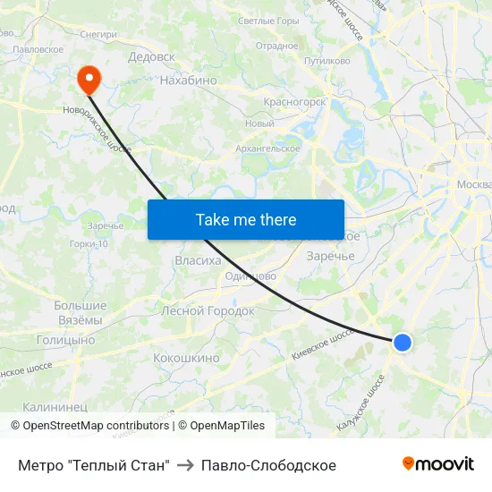 Метро "Теплый Стан" to Павло-Слободское map