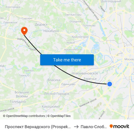 Проспект Вернадского (Prospekt Vernadskogo) to Павло-Слободское map