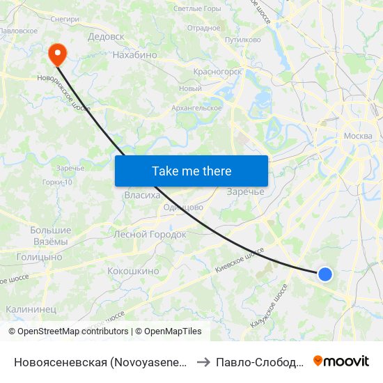 Новоясеневская (Novoyasenevskaya) to Павло-Слободское map