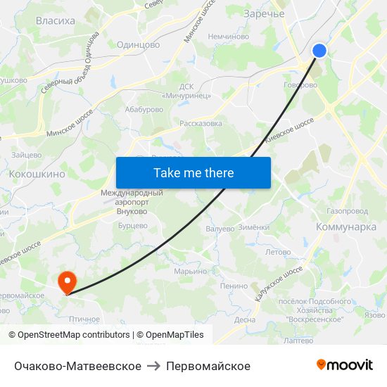 Очаково-Матвеевское to Первомайское map