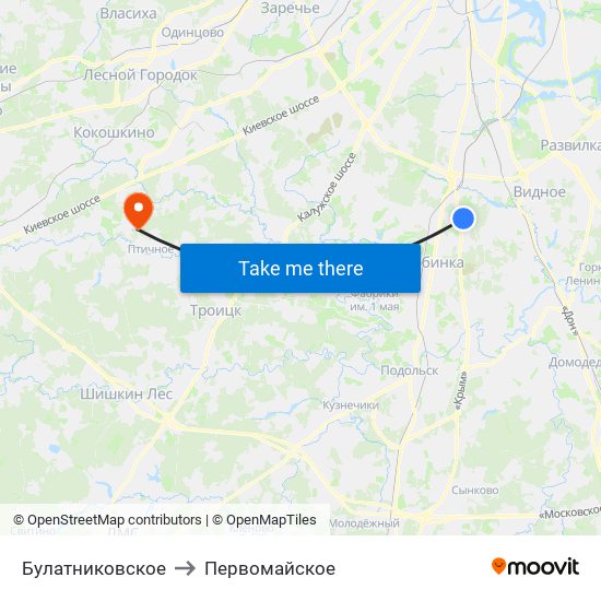 Булатниковское to Первомайское map