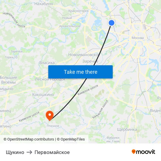 Щукино to Первомайское map