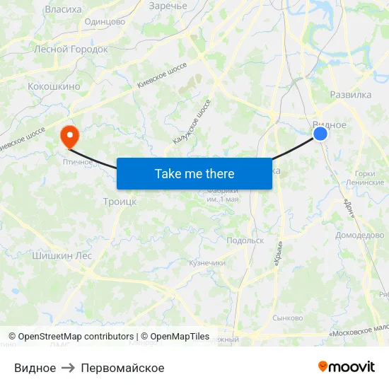 Видное to Первомайское map