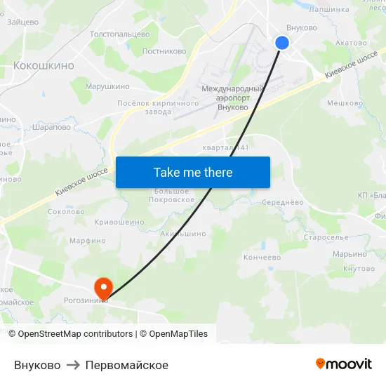 Внуково to Первомайское map