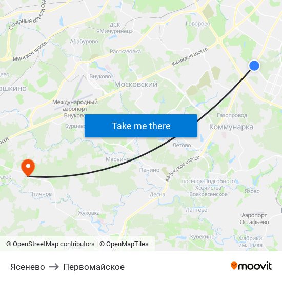 Ясенево to Первомайское map
