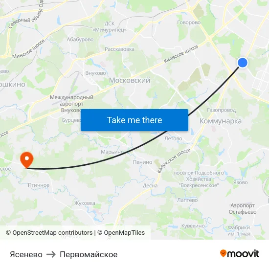 Ясенево to Первомайское map