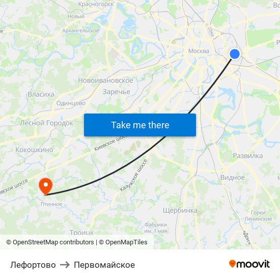 Лефортово to Первомайское map