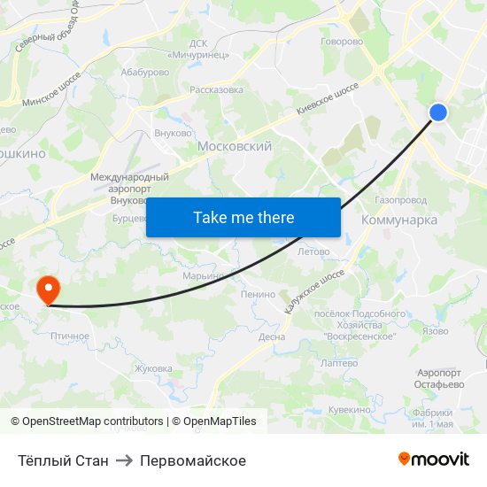 Тёплый Стан to Первомайское map