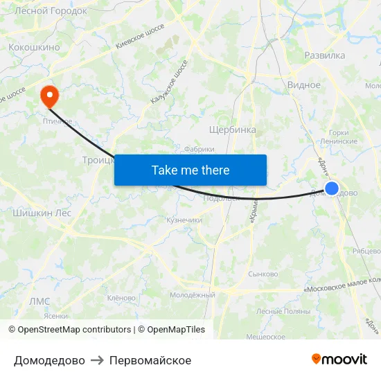 Домодедово to Первомайское map