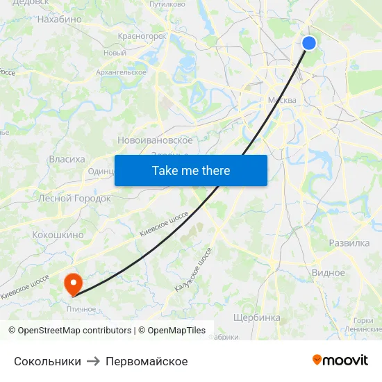 Сокольники to Первомайское map