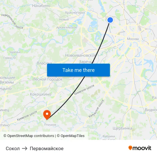 Сокол to Первомайское map