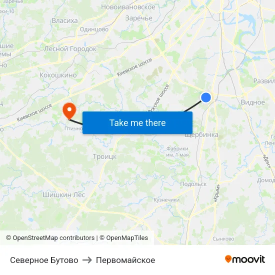 Северное Бутово to Первомайское map