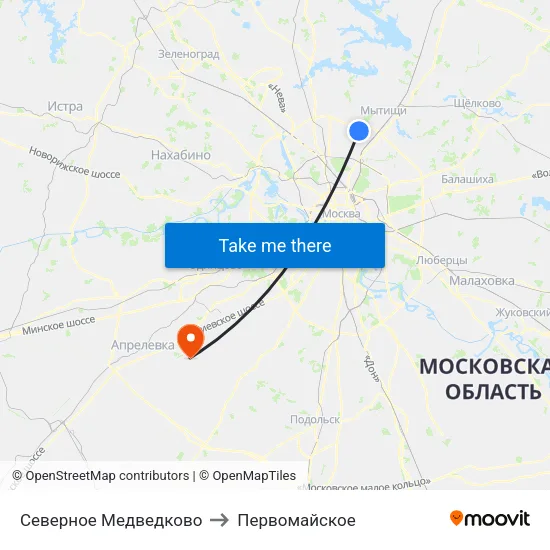 Северное Медведково to Первомайское map
