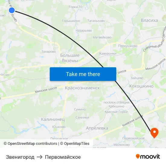 Звенигород to Первомайское map